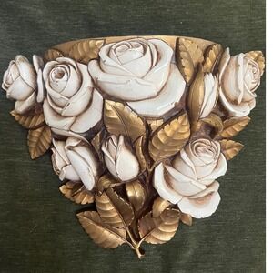 Homco Hollywood Regency Wall Pocket Gold Leaves & White
ROSE 11 x 9 1970s